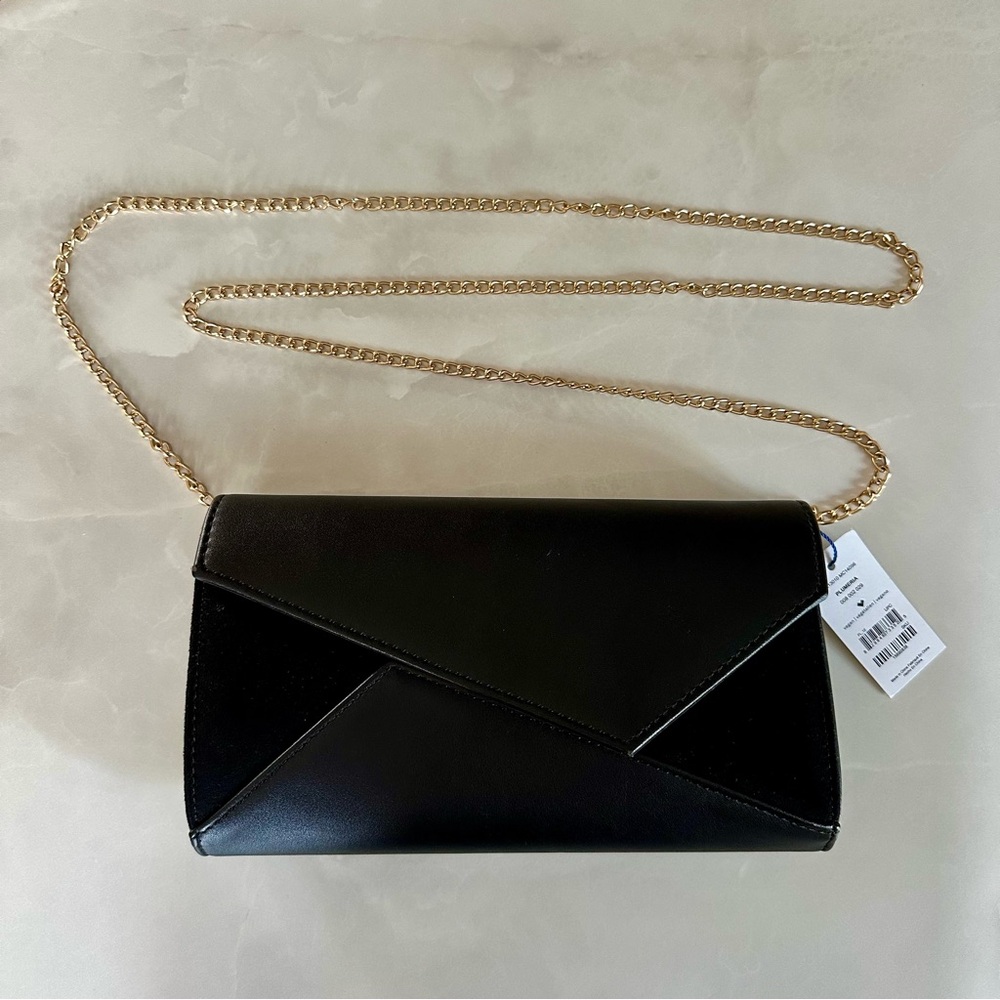 Call It Spring Plumeria Black Clutch with Gold Chain